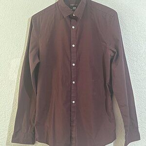 H&M Long Sleeve Easy Iron Slim Fit Burgundy Shirt, Size Small